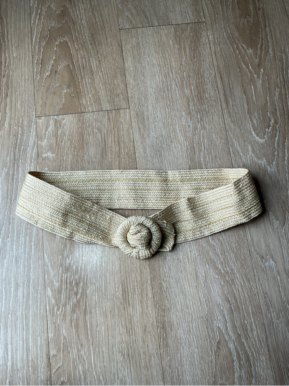 Y2K Cream/Tan Knit Belt with Round Buckle